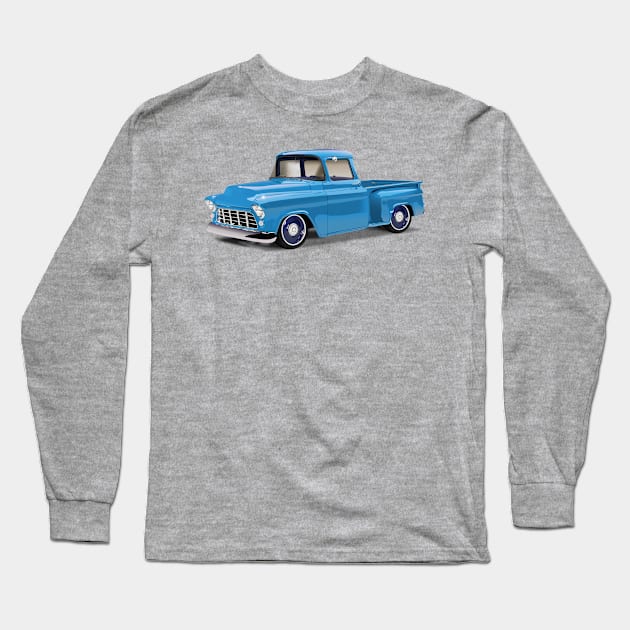 1955 Chevrolet Pickup Classic Truck Light Blue Long Sleeve T-Shirt by TheStuffInBetween